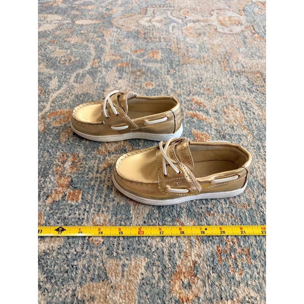 Sperry Kids Authentic Original 2-Eye Metallic Gold Champagne Boat Shoes Size 9 - Picture 4 of 10